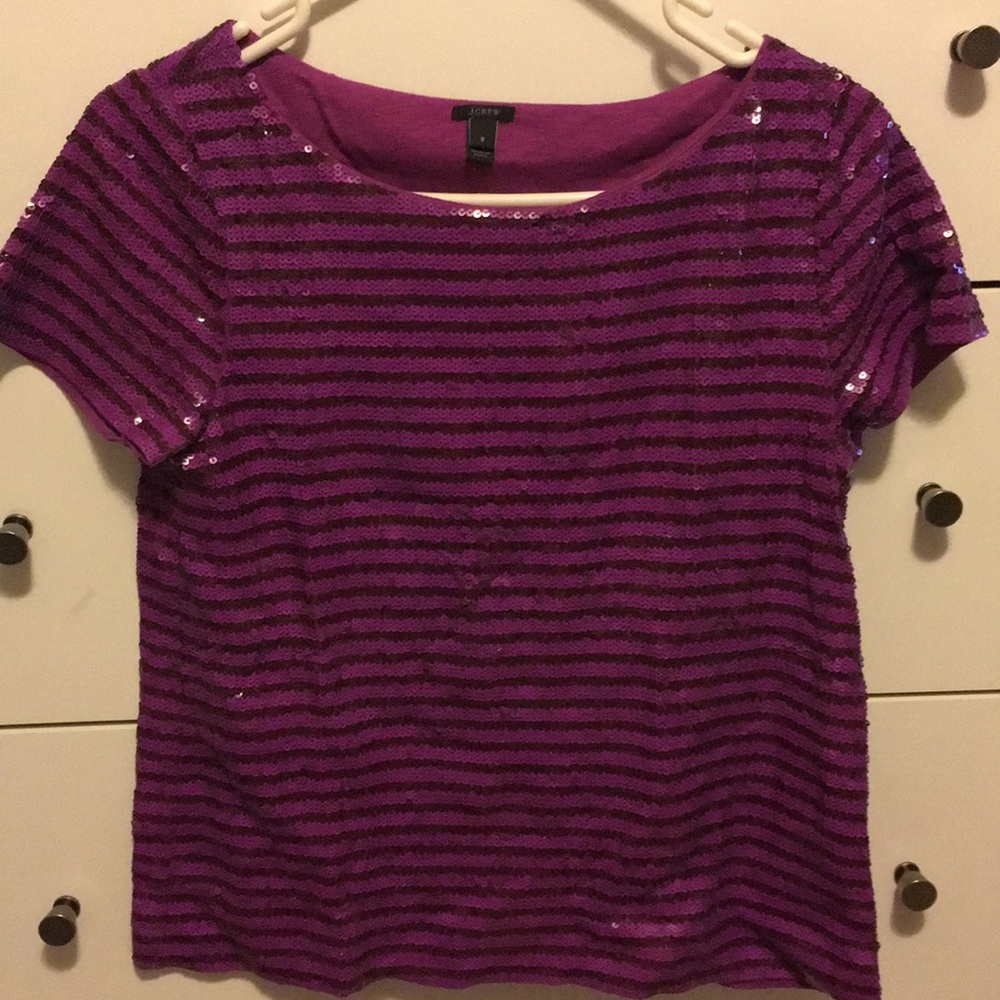 J Crew sequin purple stipe top Sz Small